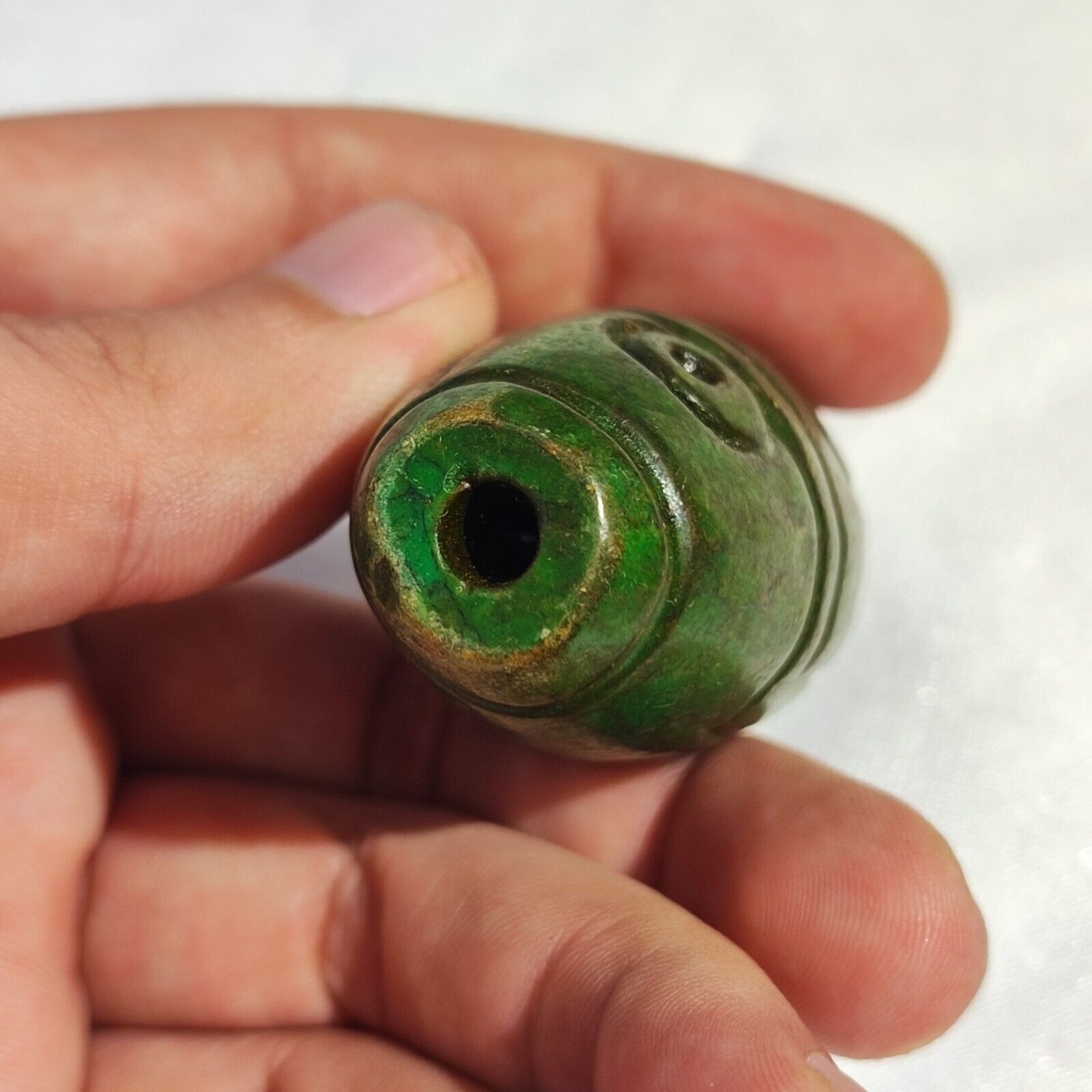 Antique Green Hawlight Stone carving Stone Eyes Bead Amulet MG-9-12