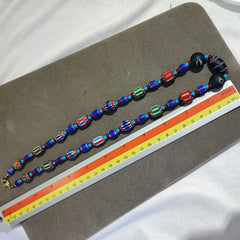 N95 Blue Chevron and White Heart Venetian Beads African Glass Beads Necklace