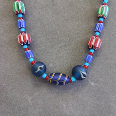 N95 Blue Chevron and White Heart Venetian Beads African Glass Beads Necklace