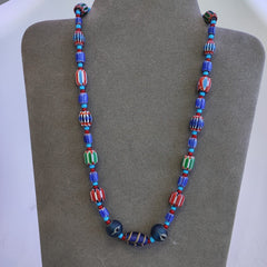 N95 Blue Chevron and White Heart Venetian Beads African Glass Beads Necklace