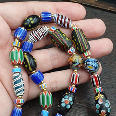 Vintage Fancy Chevron Feather Venetian Style Beads | African Necklace