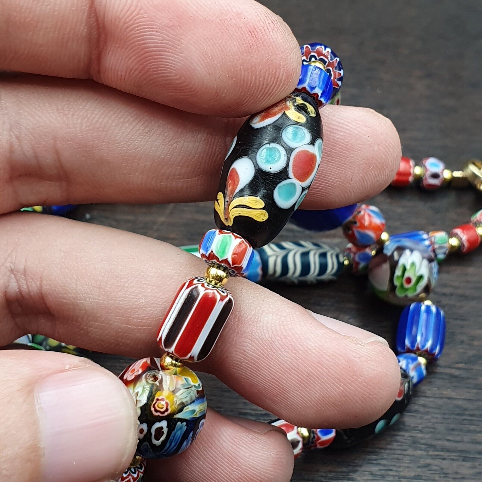 Vintage Fancy Chevron Feather Venetian Style Beads | African Necklace