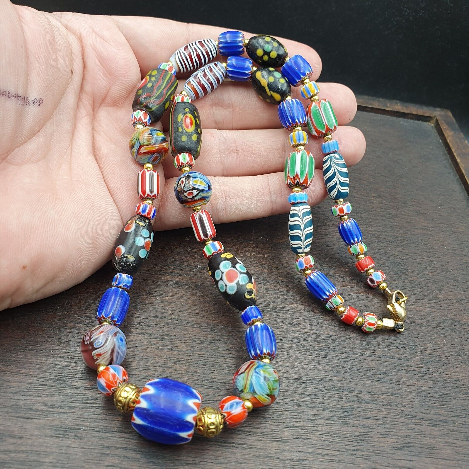 Vintage Fancy Chevron Feather Venetian Style Beads | African Necklace