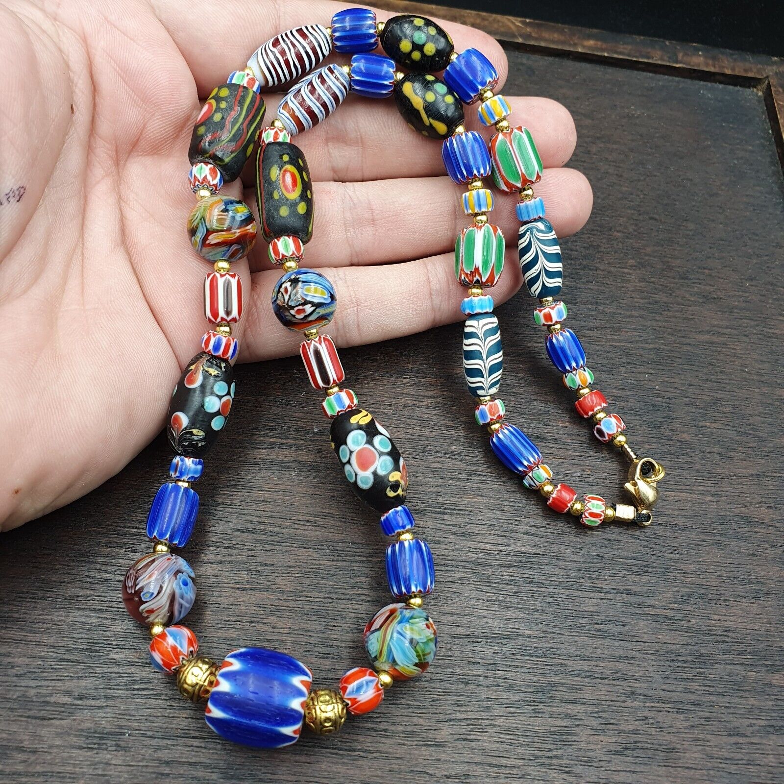 Vintage Fancy Chevron Feather Venetian Style Beads | African Necklace