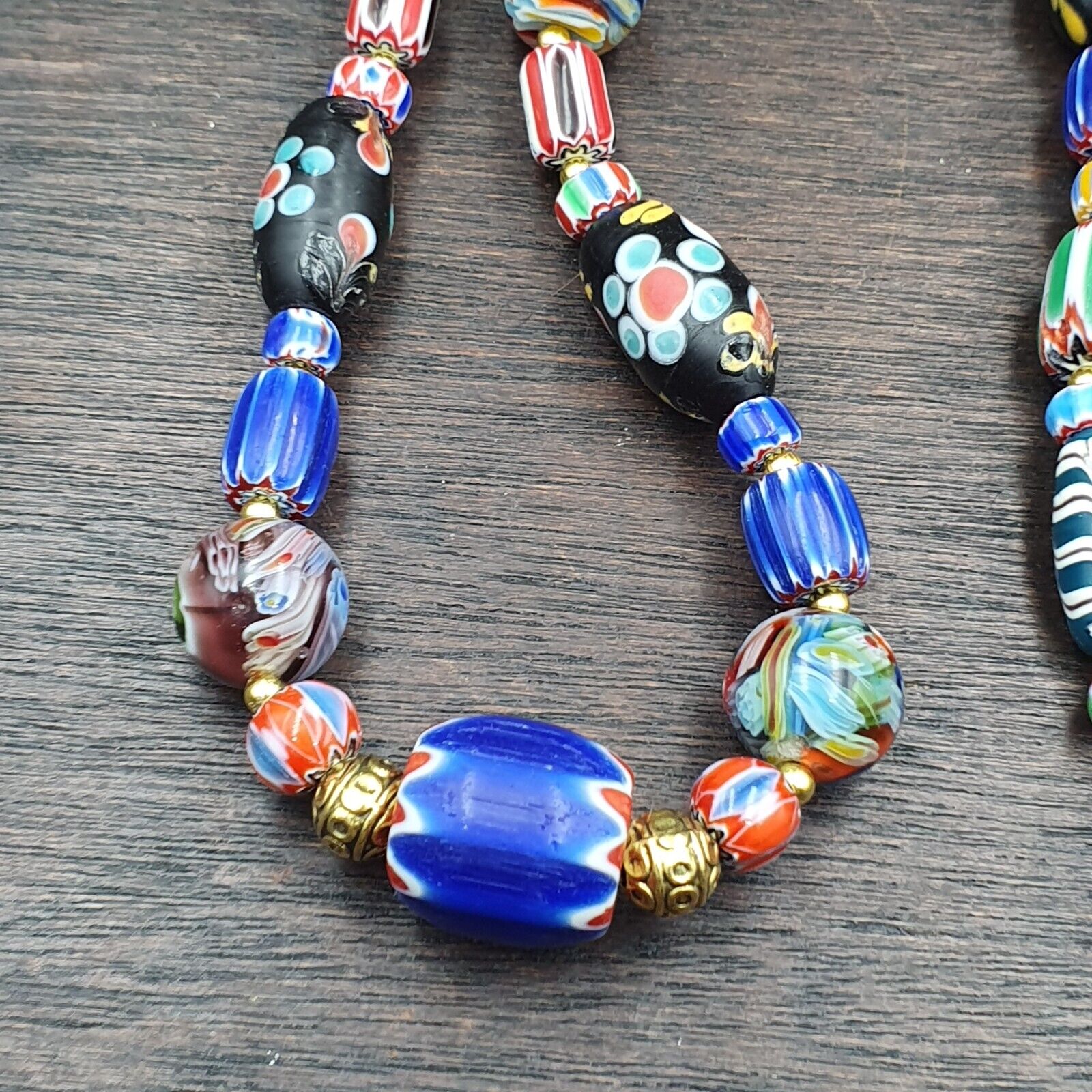 Vintage Fancy Chevron Feather Venetian Style Beads | African Necklace