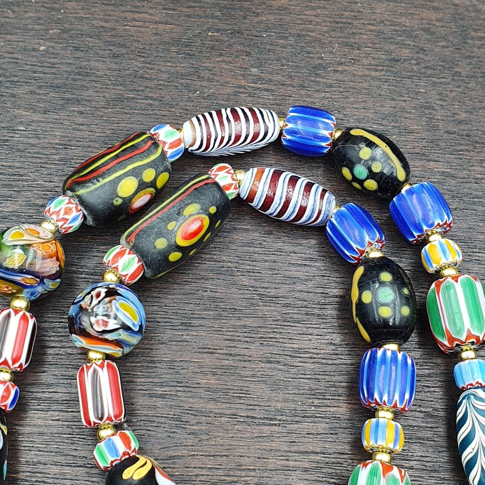 Vintage Fancy Chevron Feather Venetian Style Beads | African Necklace