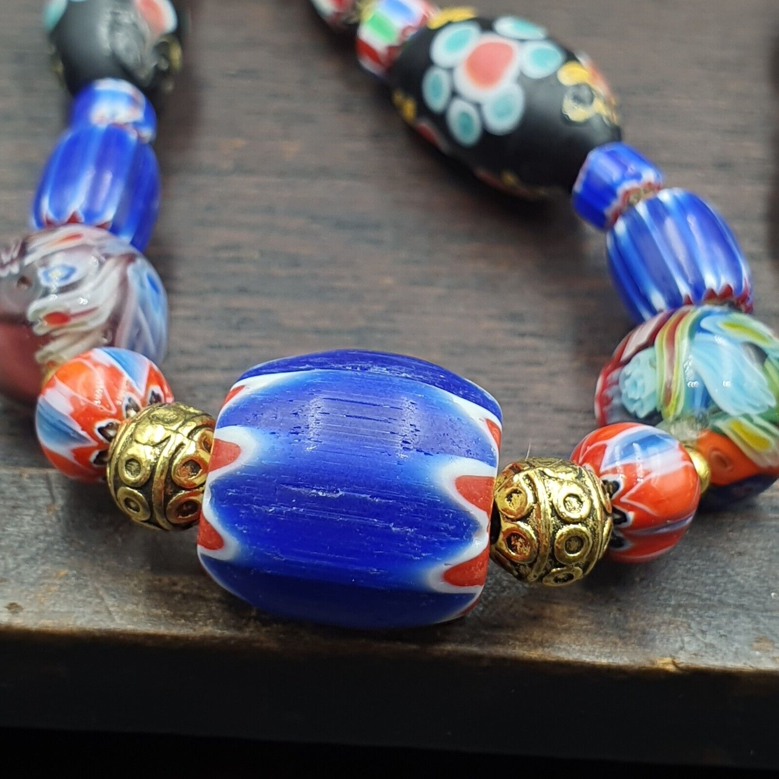 Vintage Fancy Chevron Feather Venetian Style Beads | African Necklace