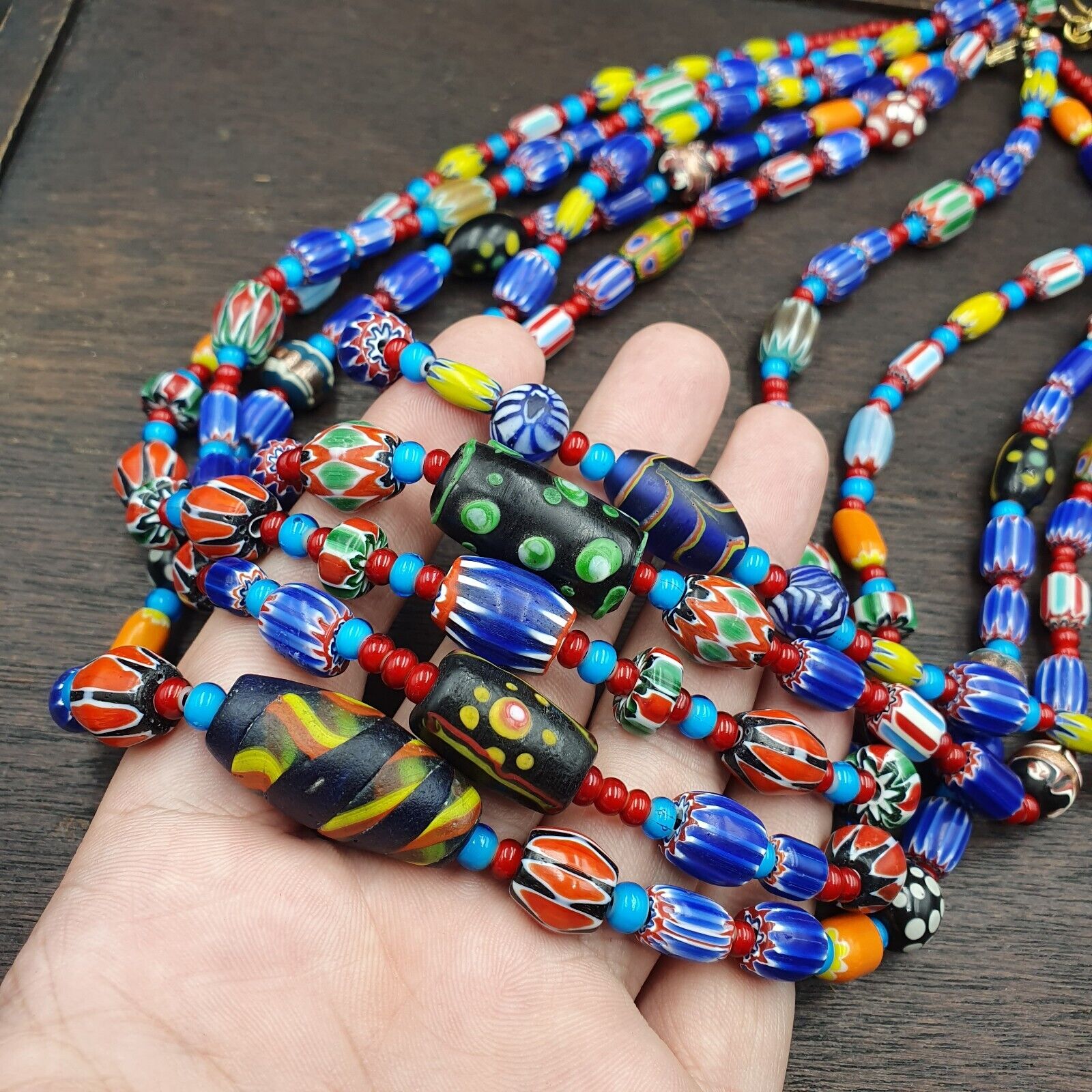 Wholesale 5 pcs Vintage Chevron and White Heart Venetian Glass Beads Necklaces