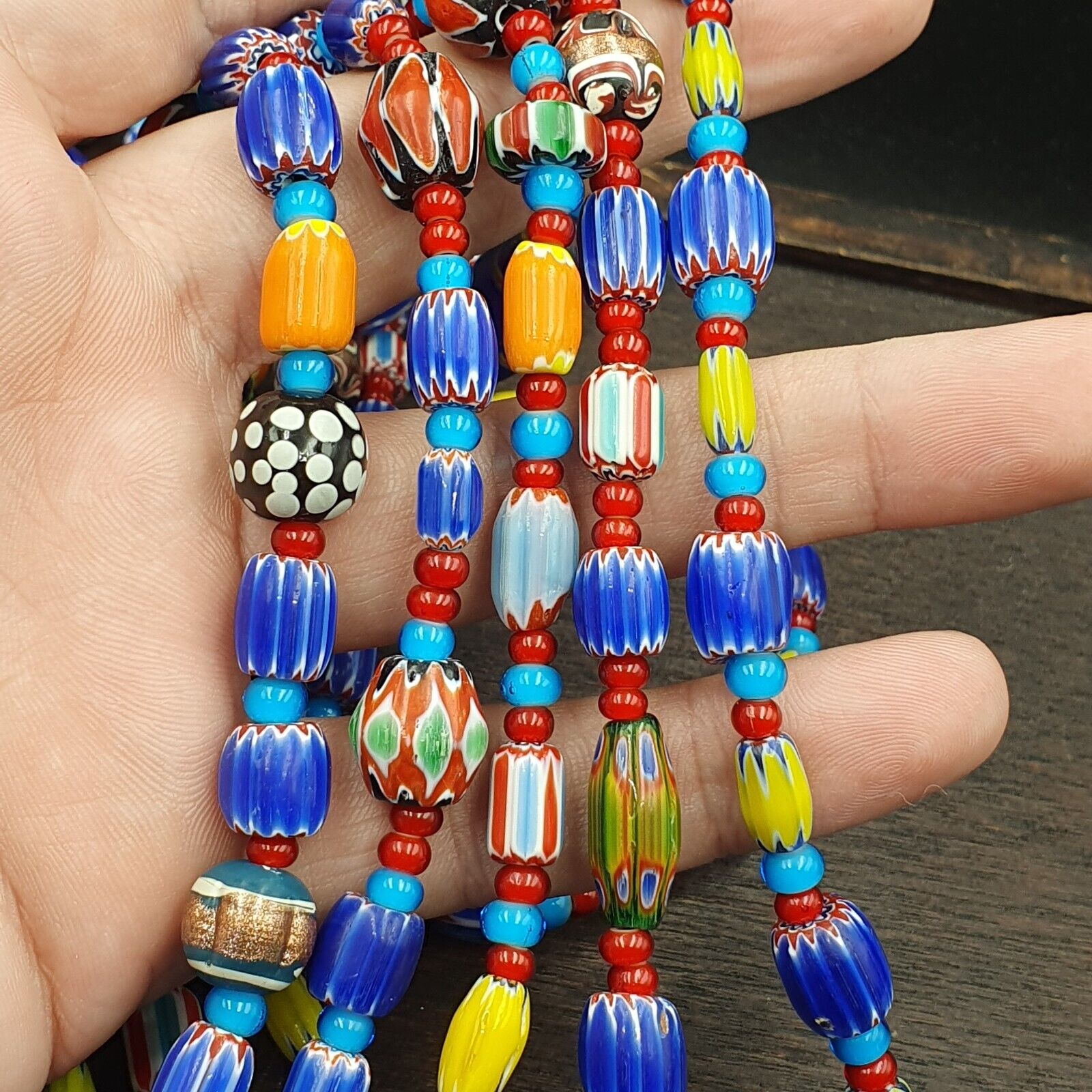Wholesale 5 pcs Vintage Chevron and White Heart Venetian Glass Beads Necklaces