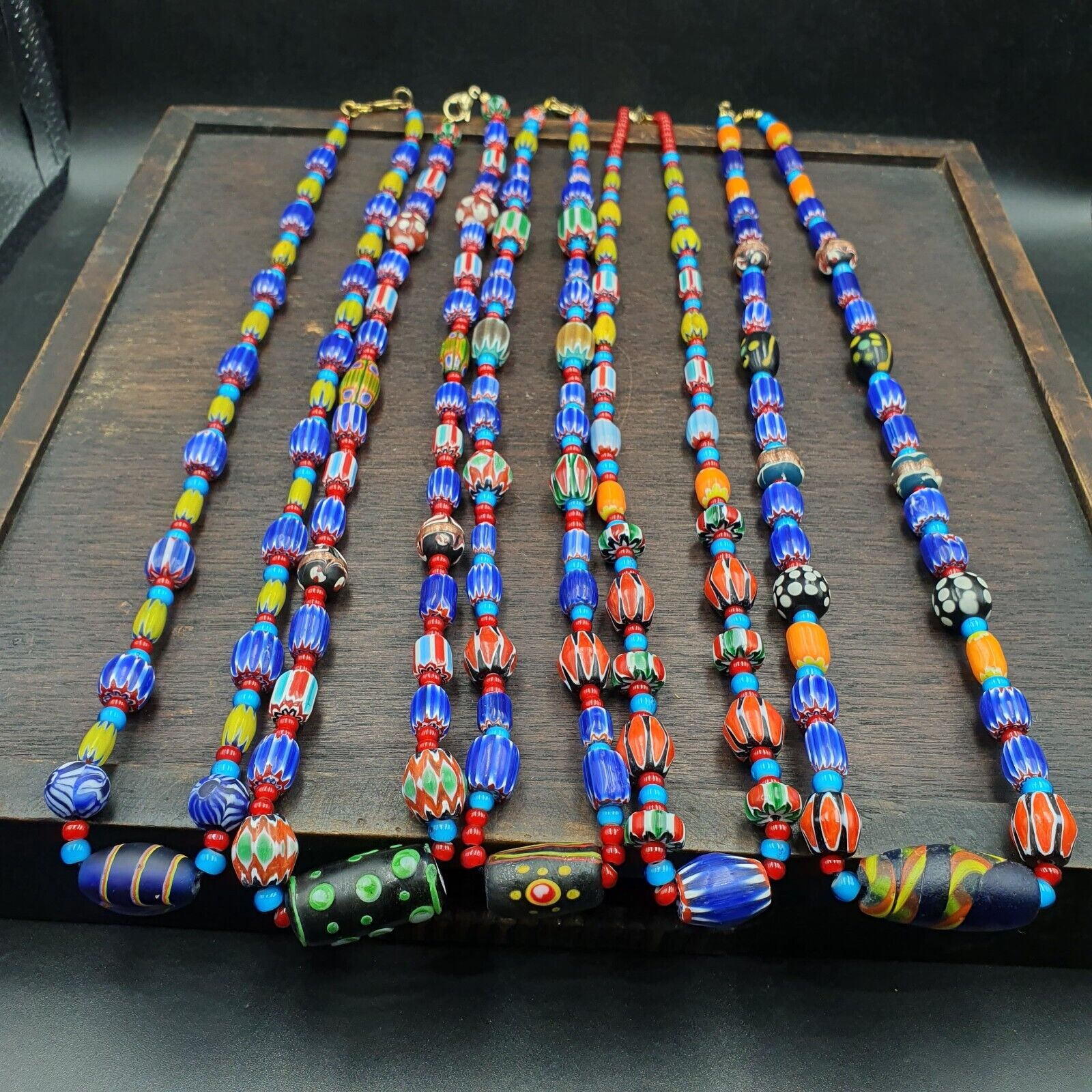 Wholesale 5 pcs Vintage Chevron and White Heart Venetian Glass Beads Necklaces
