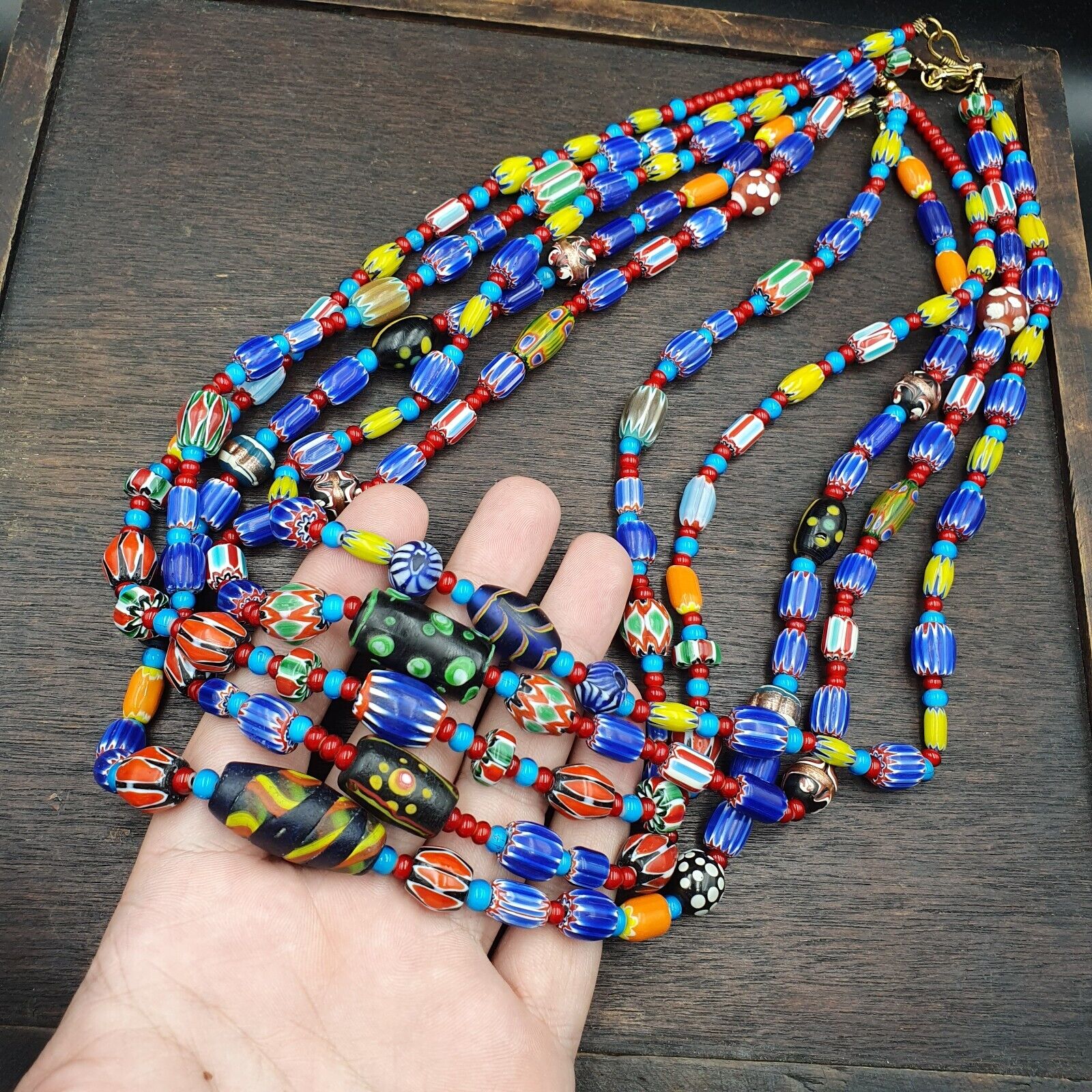 Wholesale 5 pcs Vintage Chevron and White Heart Venetian Glass Beads Necklaces