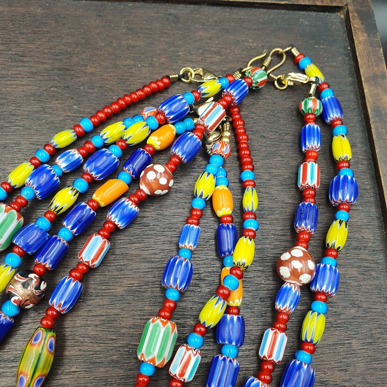 Wholesale 5 pcs Vintage Chevron and White Heart Venetian Glass Beads Necklaces