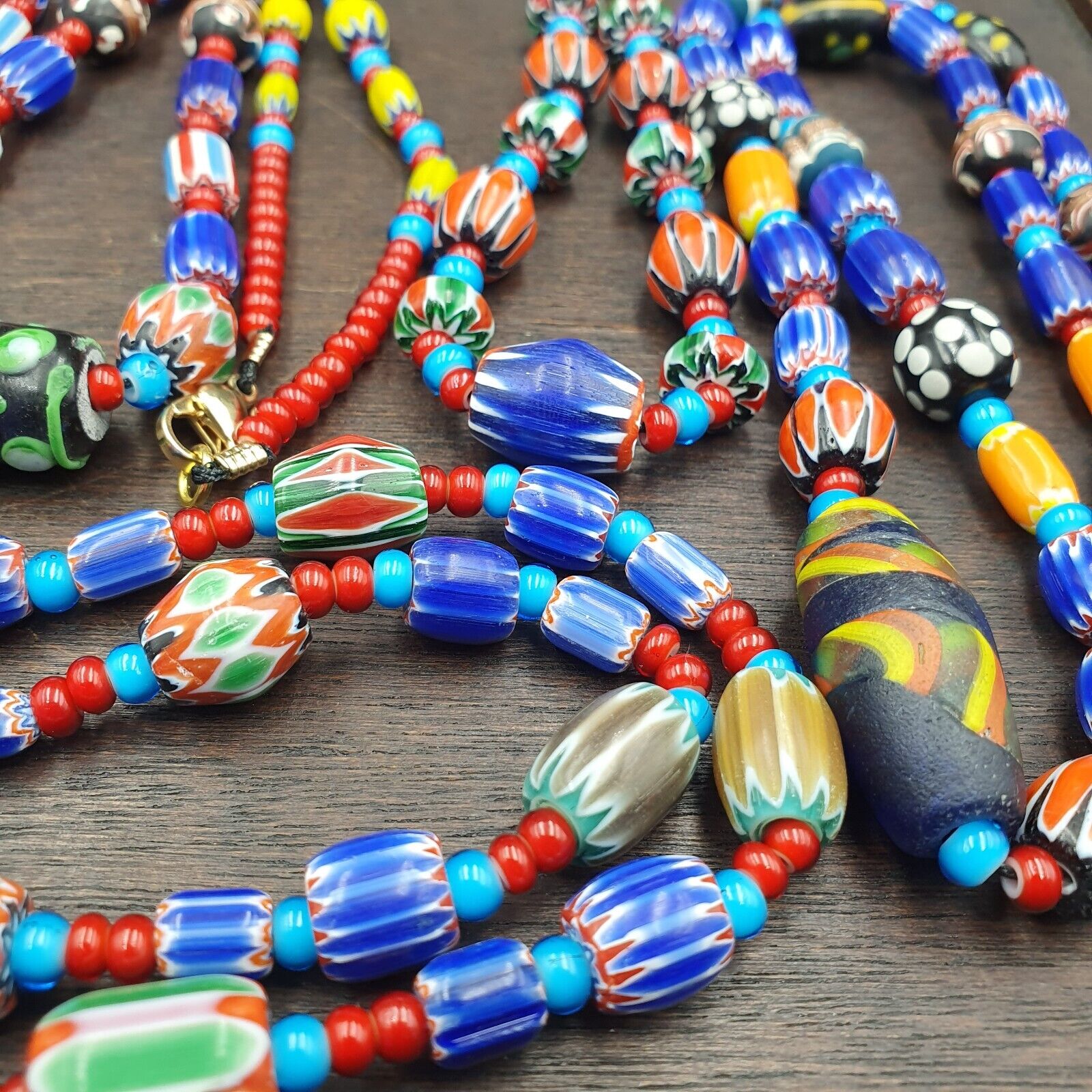 Wholesale 5 pcs Vintage Chevron and White Heart Venetian Glass Beads Necklaces