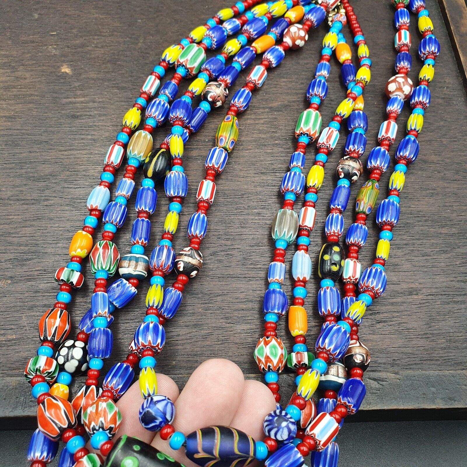 Wholesale 5 pcs Vintage Chevron and White Heart Venetian Glass Beads Necklaces