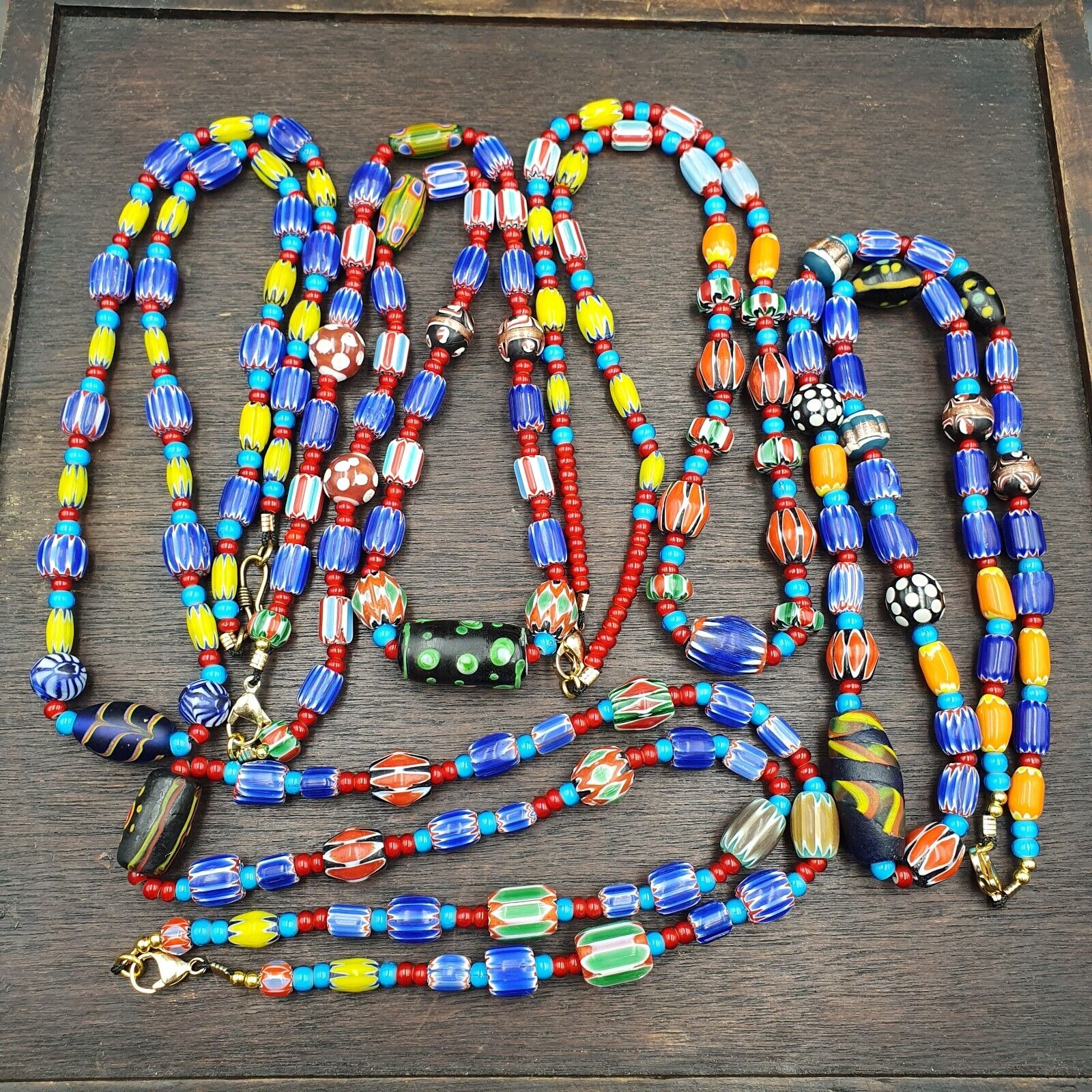 Wholesale 5 pcs Vintage Chevron and White Heart Venetian Glass Beads Necklaces