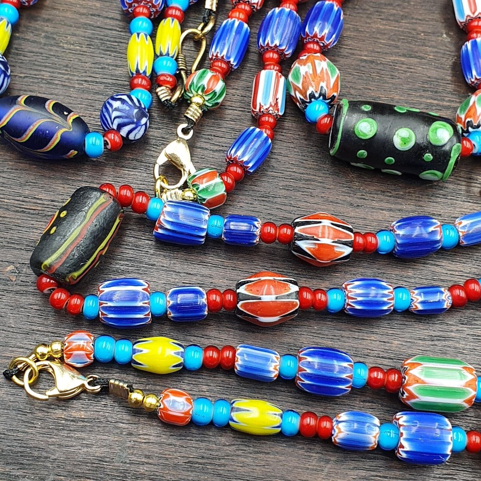 Wholesale 5 pcs Vintage Chevron and White Heart Venetian Glass Beads Necklaces