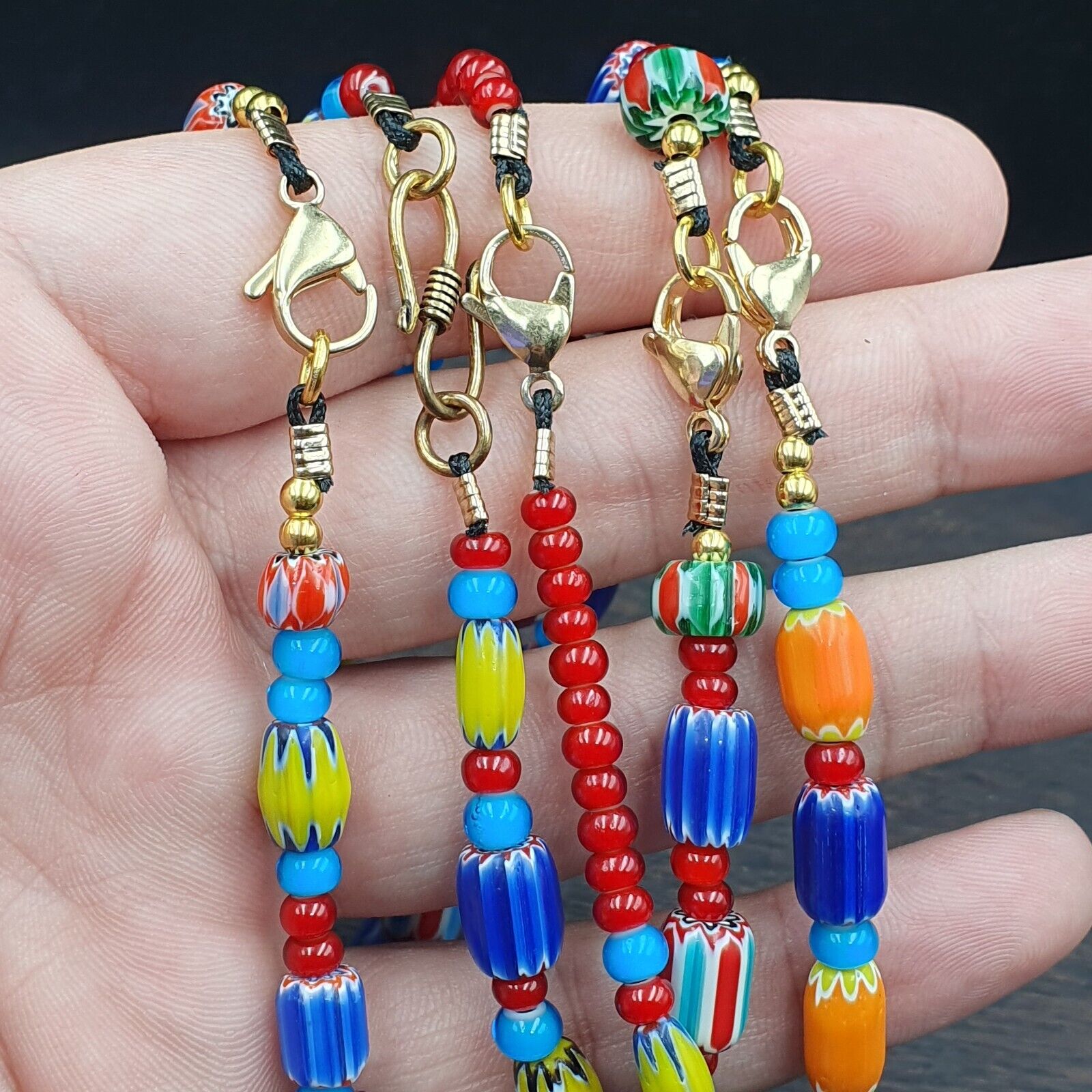 Wholesale 5 pcs Vintage Chevron and White Heart Venetian Glass Beads Necklaces