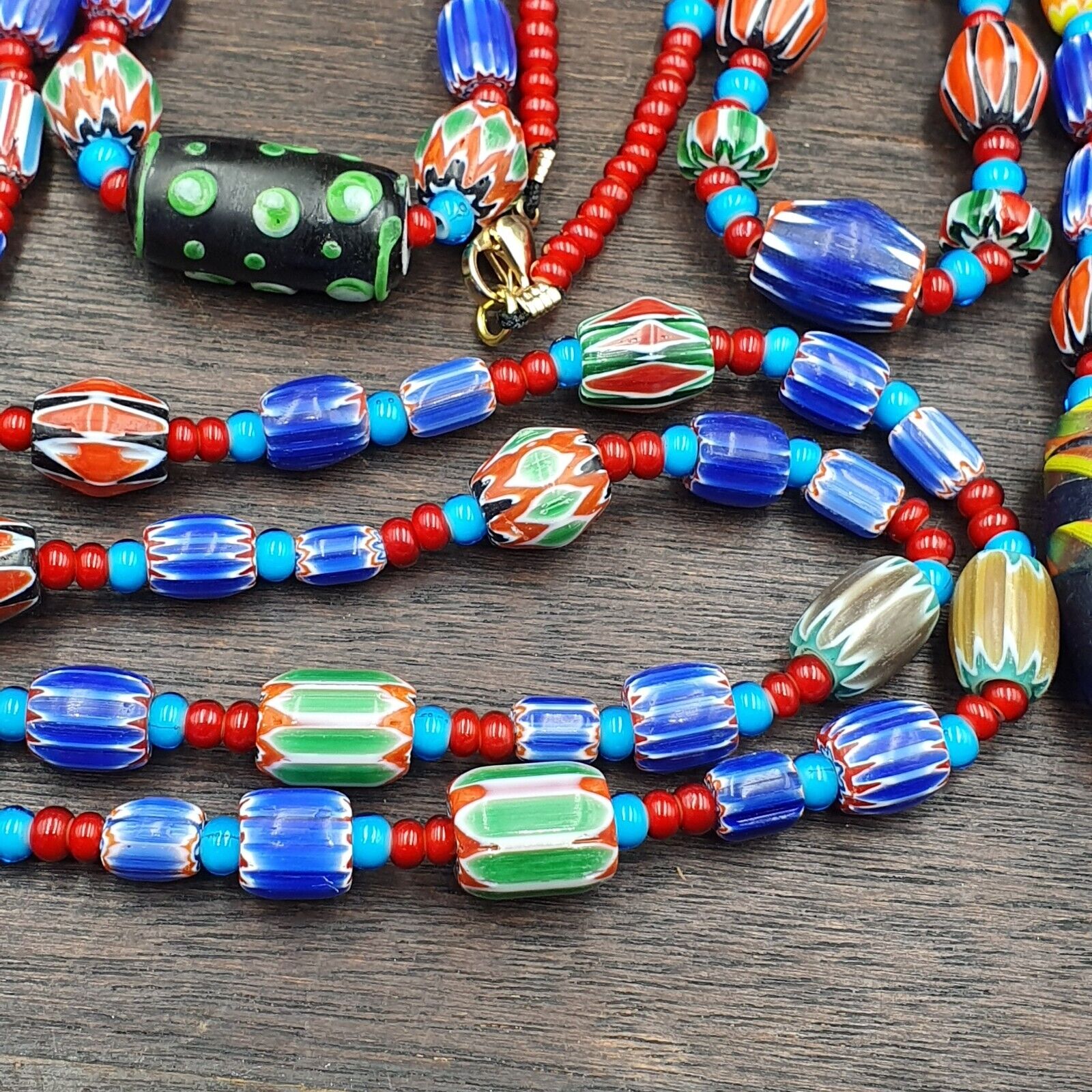 Wholesale 5 pcs Vintage Chevron and White Heart Venetian Glass Beads Necklaces