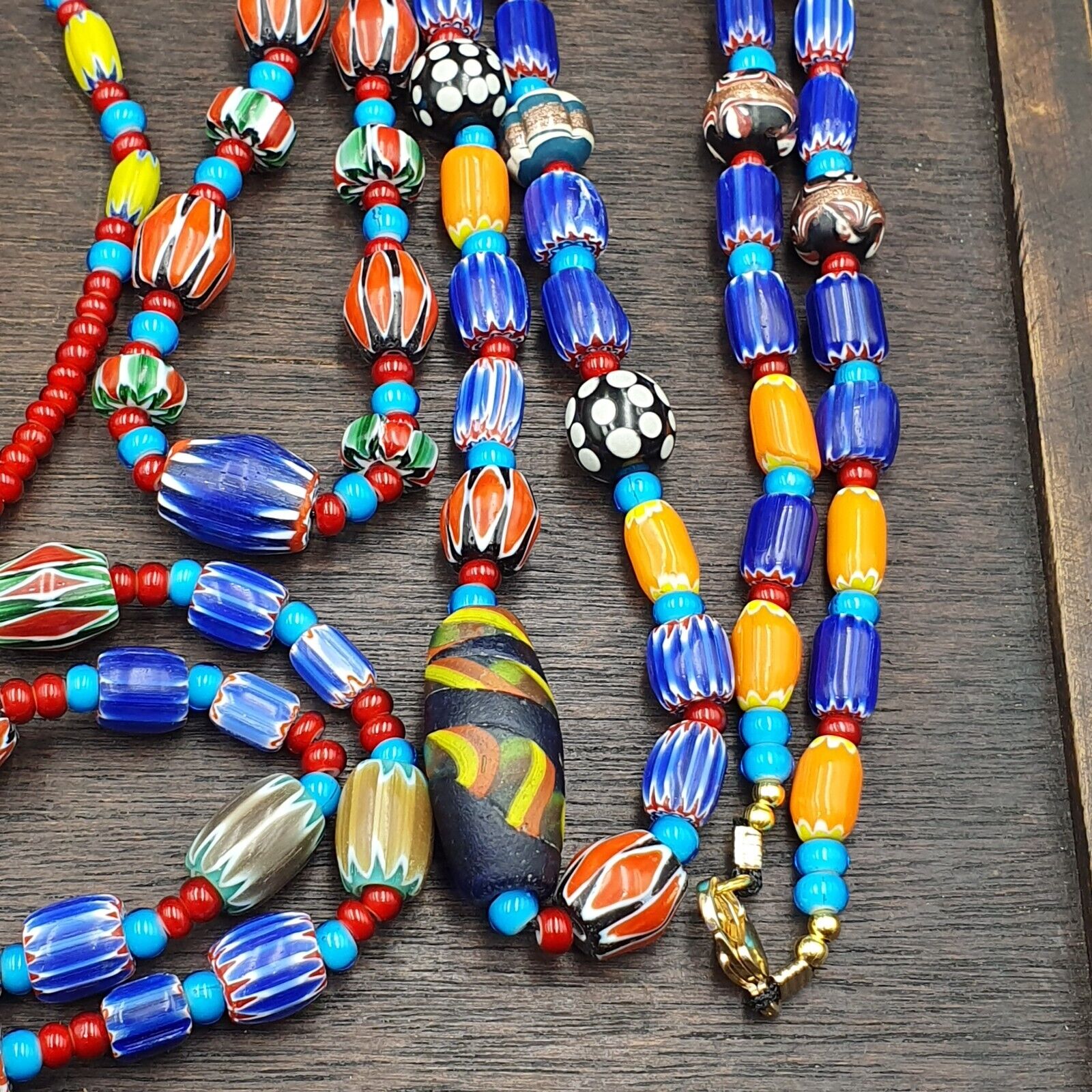 Wholesale 5 pcs Vintage Chevron and White Heart Venetian Glass Beads Necklaces