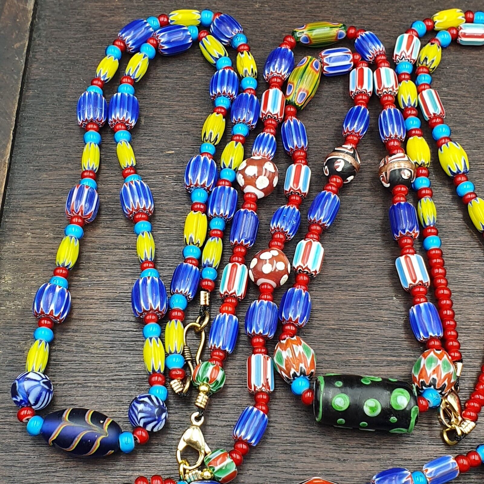 Wholesale 5 pcs Vintage Chevron and White Heart Venetian Glass Beads Necklaces