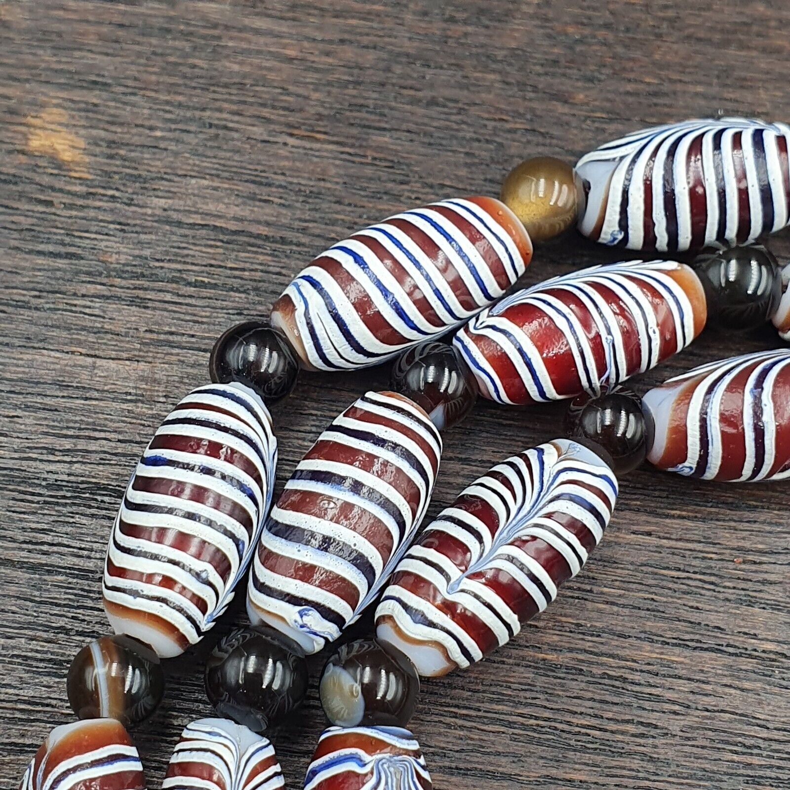 Set Of Vintage Feather pattern & Agate Beads 18x9.5MM  24" Necklace and bracelet