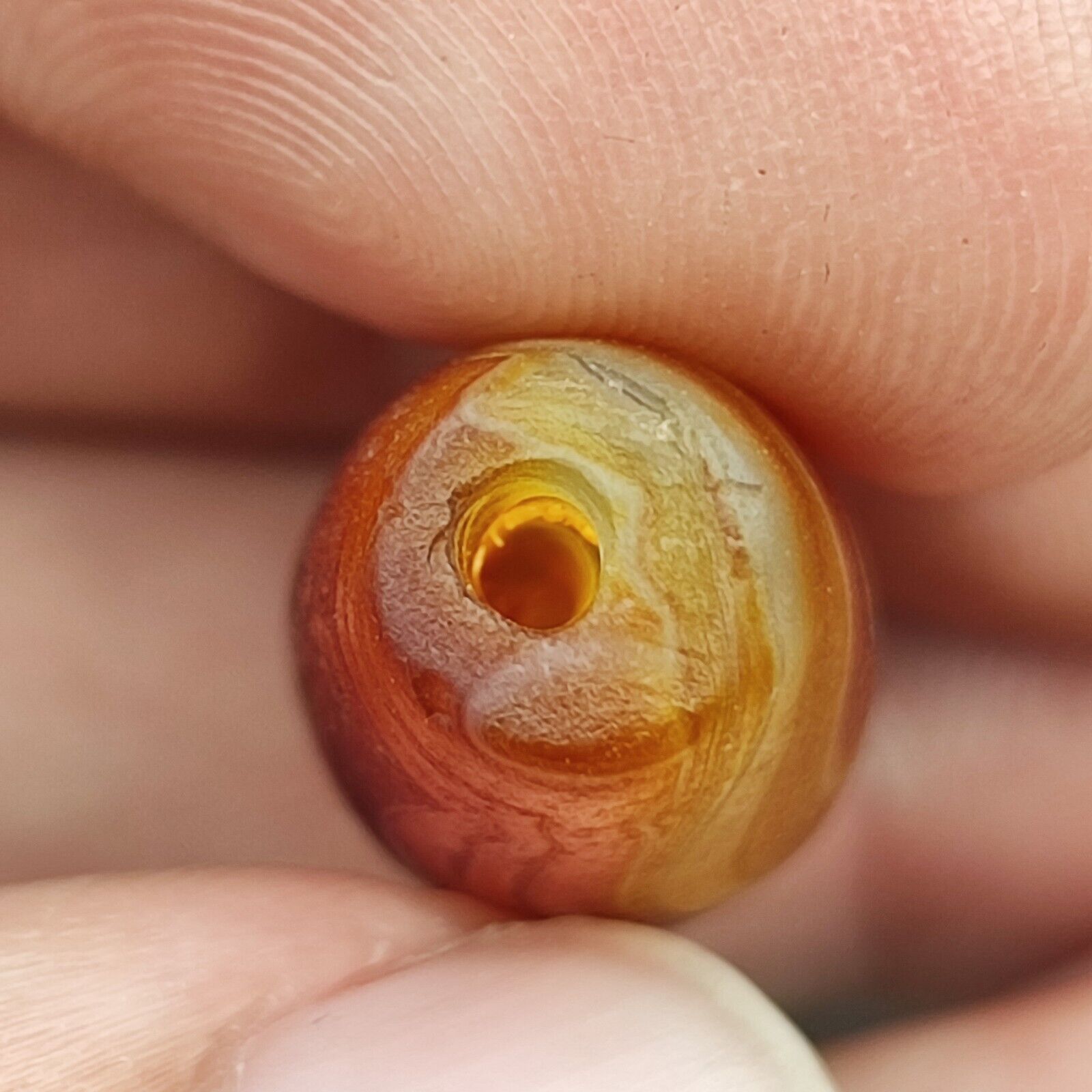 Antique Yemeni Old Eye Agate Middle Eastern Red, yellow Agate Bead -4Y