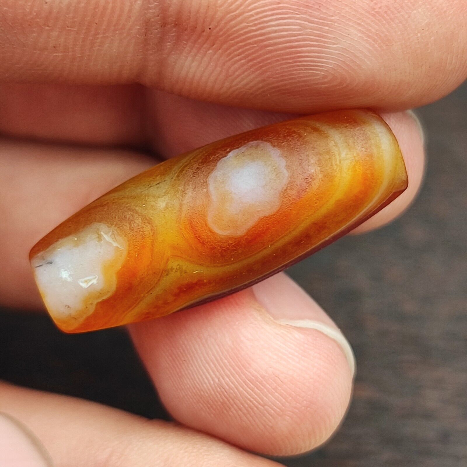 Antique Yemeni Old Eye Agate Middle Eastern Red, yellow Agate Bead -4Y