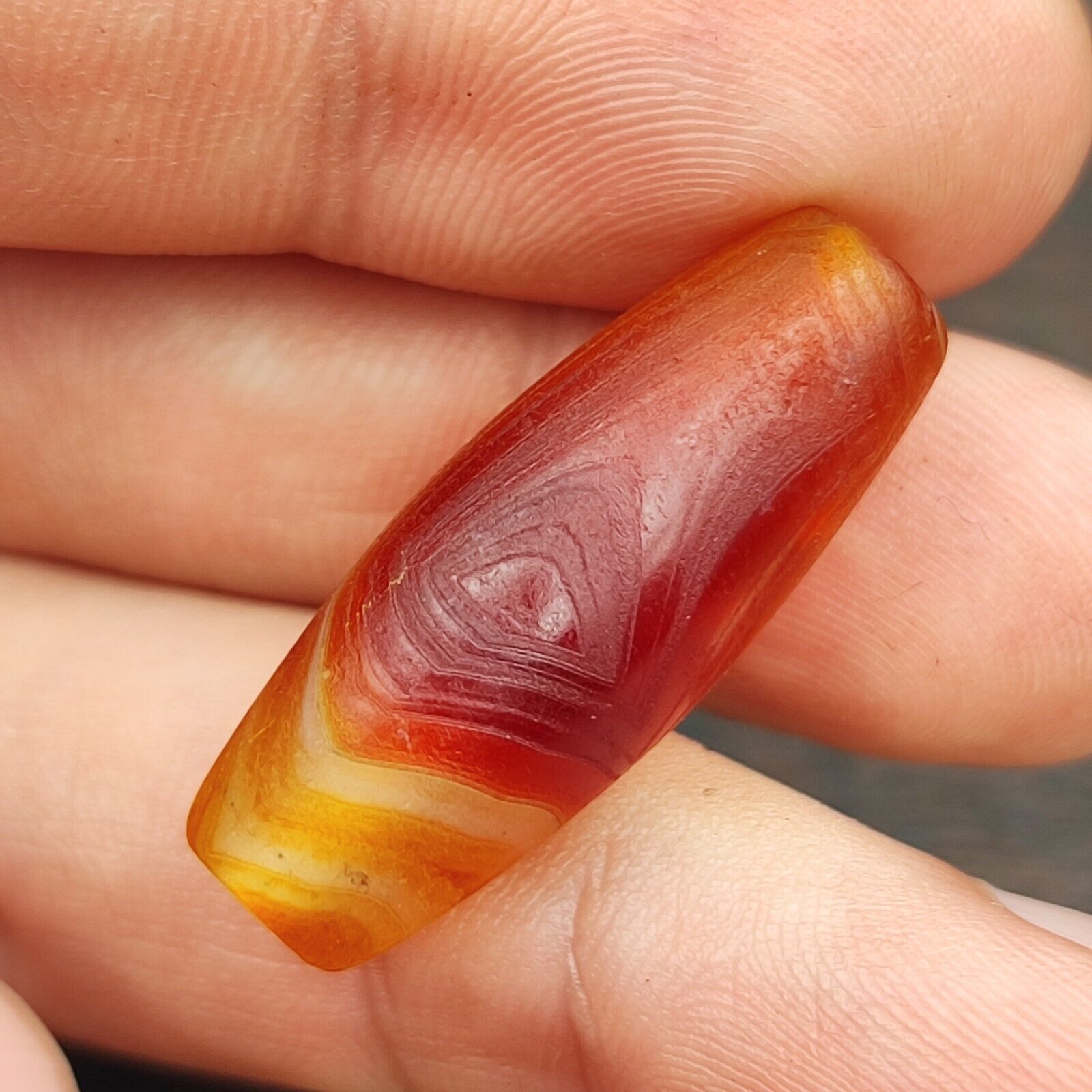 Antique Yemeni Old Eye Agate Middle Eastern Red, yellow Agate Bead -4Y