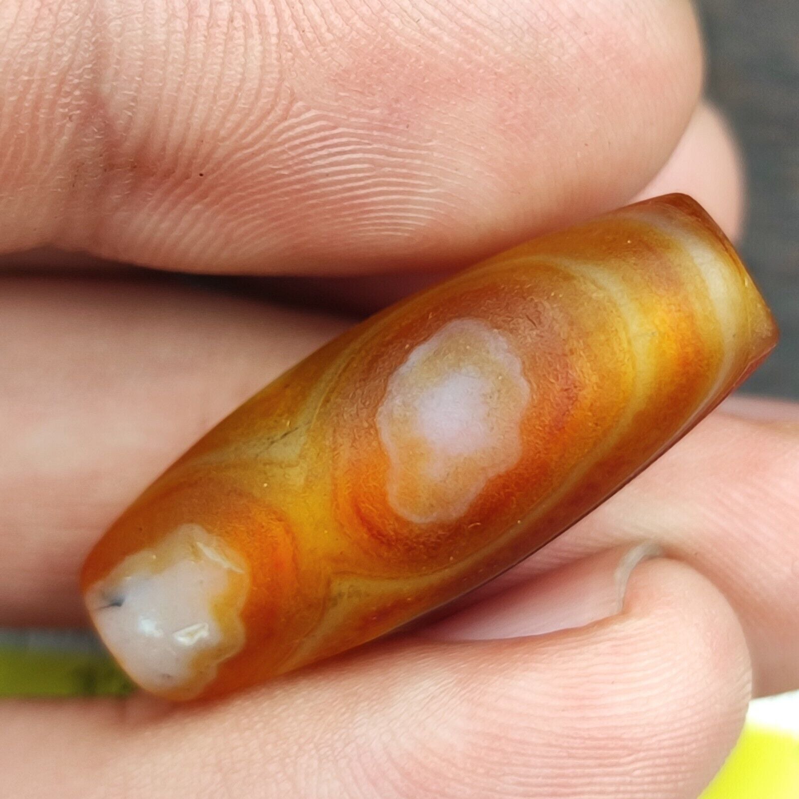 Antique Yemeni Old Eye Agate Middle Eastern Red, yellow Agate Bead -4Y