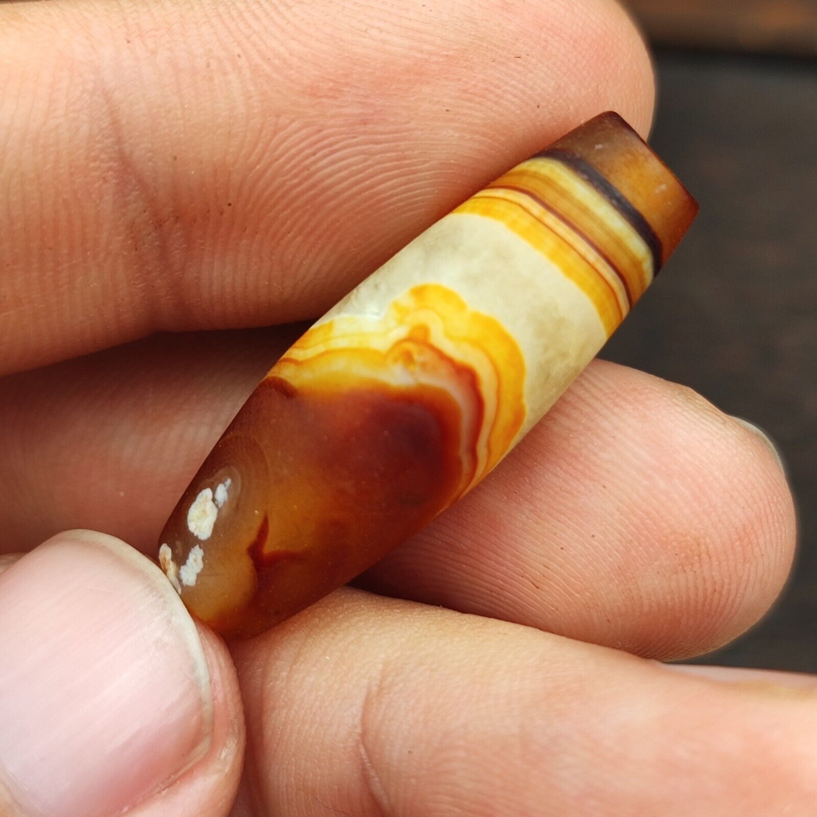Antique Yemeni Old Crystal Agate Middle Eastern Red, yellow Agate Bead -5Y