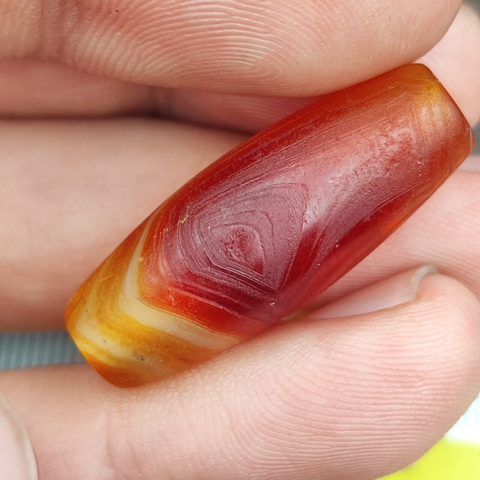 Antique Yemeni Old Eye Agate Middle Eastern Red, yellow Agate Bead -4Y