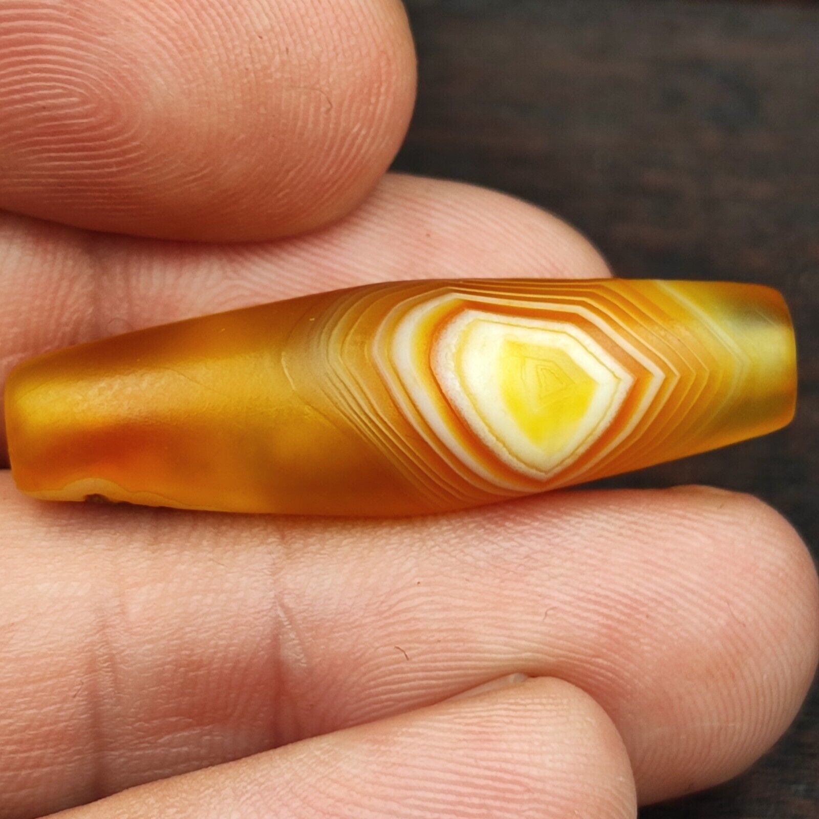 Antique Yemeni Old Eye Agate Middle Eastern Red, yellow Agate Bead -3Y