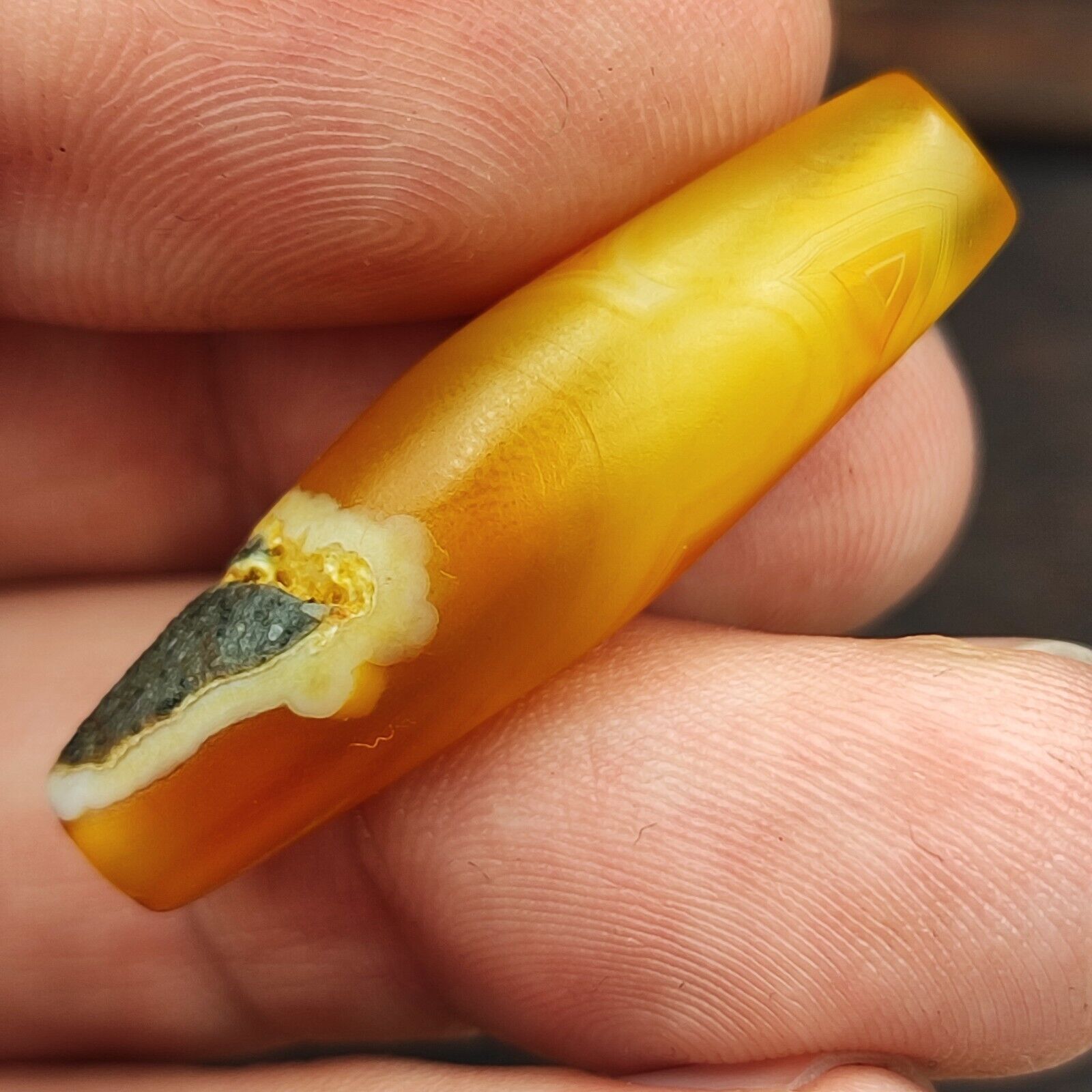 Antique Yemeni Old Eye Agate Middle Eastern Red, yellow Agate Bead -3Y