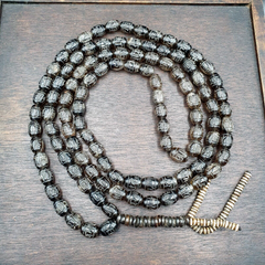 TIBETAN ANTIQUE OLD Carving Smokey Quartz 108 PRAYER BEADS MALA ROSARY NECKLACE