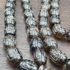 TIBETAN ANTIQUE OLD Carving Smokey Quartz 108 PRAYER BEADS MALA ROSARY NECKLACE