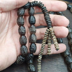 TIBETAN ANTIQUE OLD Carving Smokey Quartz 108 PRAYER BEADS MALA ROSARY NECKLACE