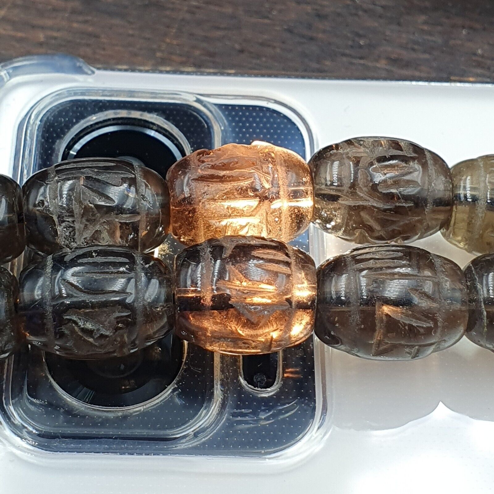 TIBETAN ANTIQUE OLD Carving Smokey Quartz 108 PRAYER BEADS MALA ROSARY NECKLACE