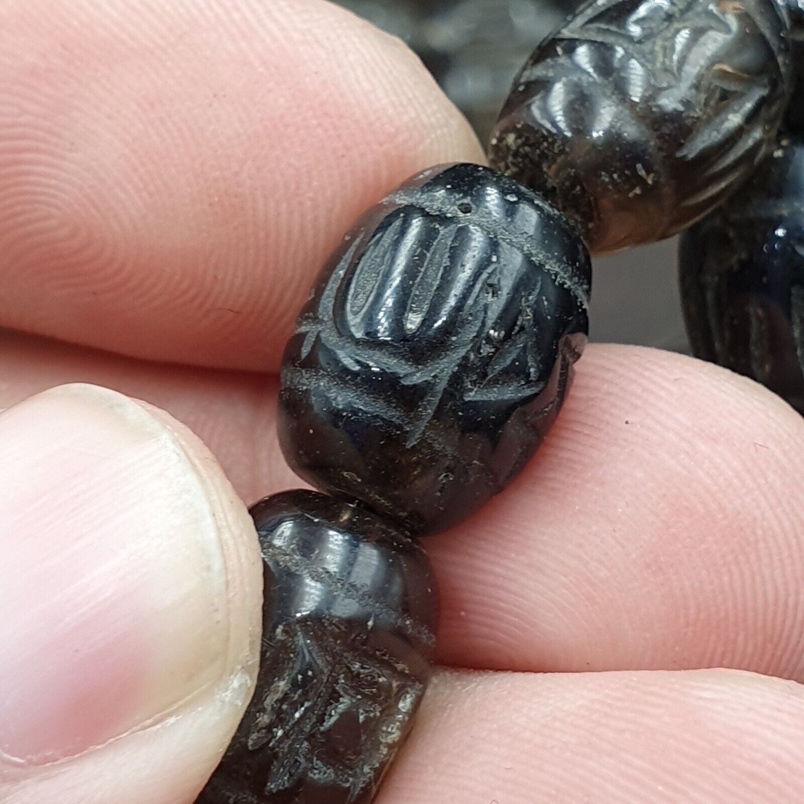 TIBETAN ANTIQUE OLD Carving Smokey Quartz 108 PRAYER BEADS MALA ROSARY NECKLACE