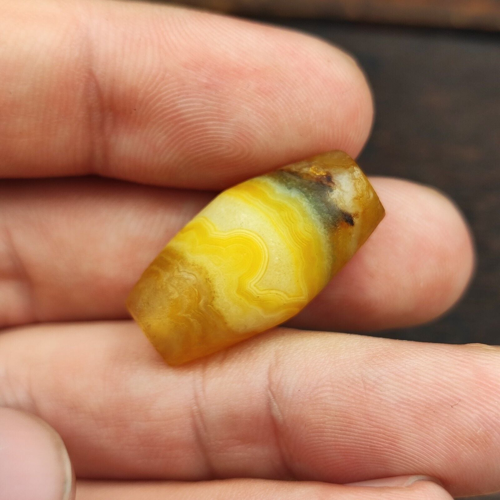 Antique Yemeni Old Crystal Agate Middle Eastern Red, yellow Agate Bead -7Y