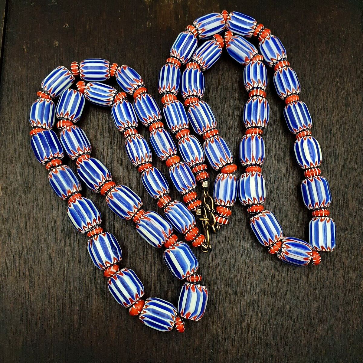 Vintage Black Chevron Venetian Style Multilayers Glass Beads Necklace CHB-1