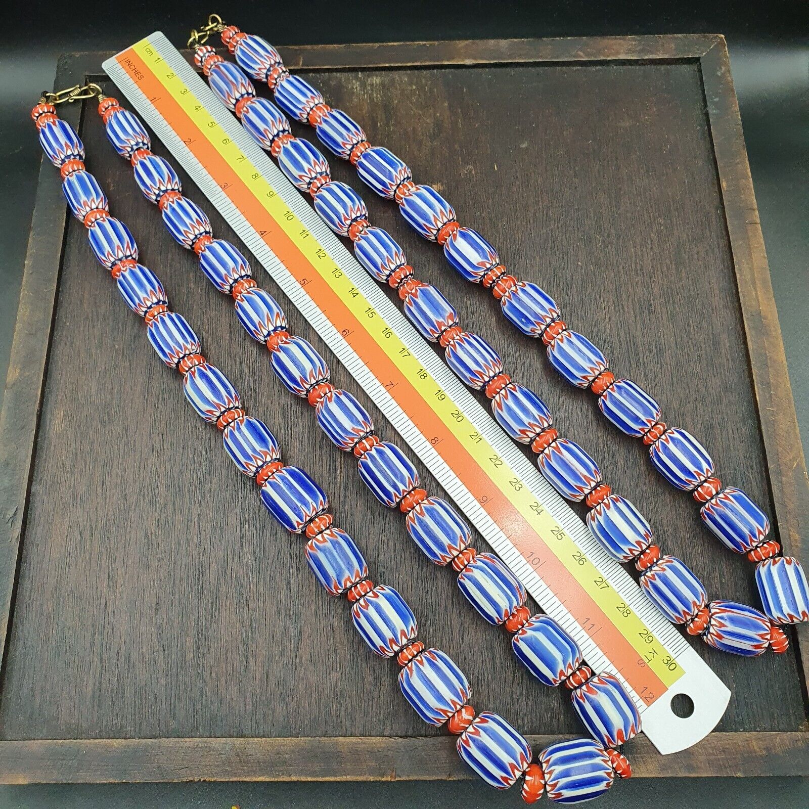 Vintage Black Chevron Venetian Style Multilayers Glass Beads Necklace CHB-1