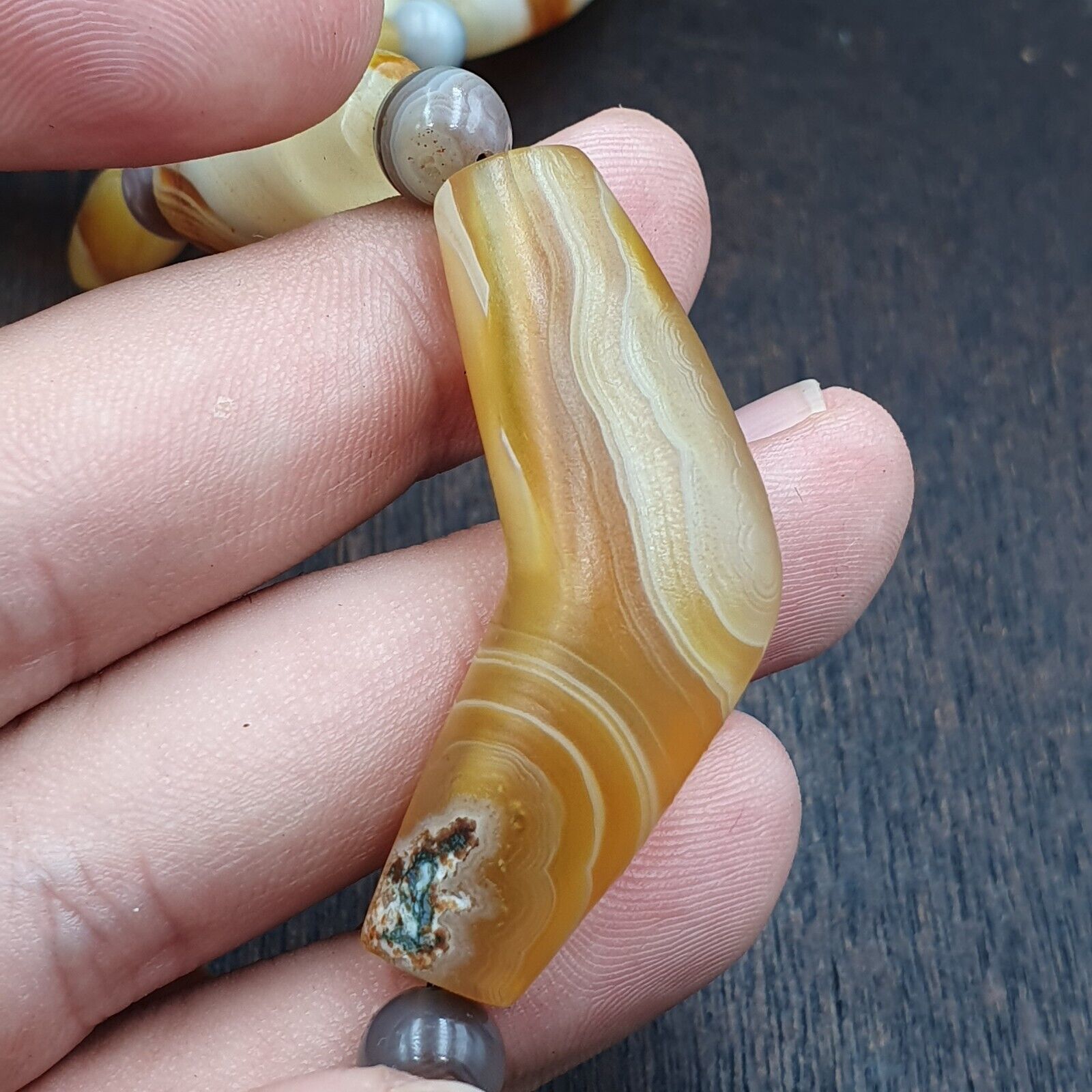 Antique Yemeni Old Crystal Agate Middle Eastern yellow Agate Beads necklace