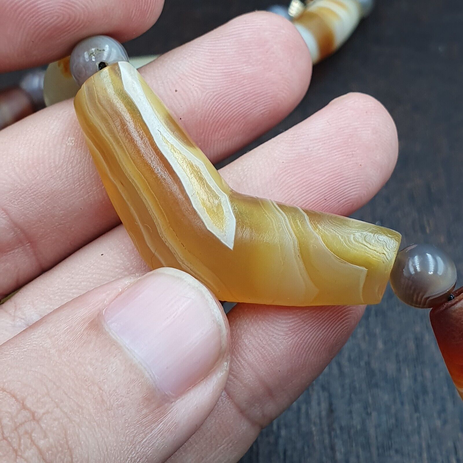 Antique Yemeni Old Crystal Agate Middle Eastern yellow Agate Beads necklace