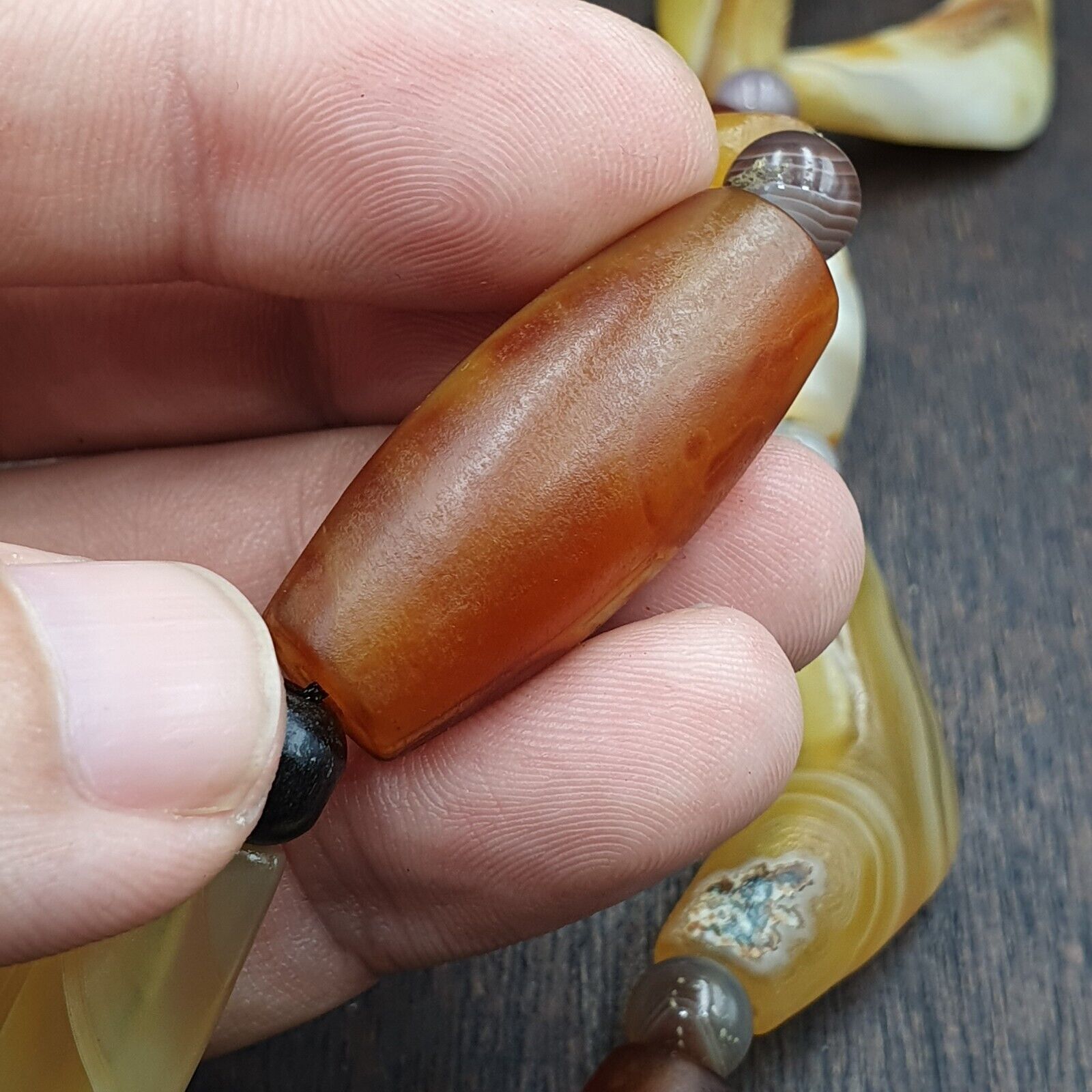 Antique Yemeni Old Crystal Agate Middle Eastern yellow Agate Beads necklace