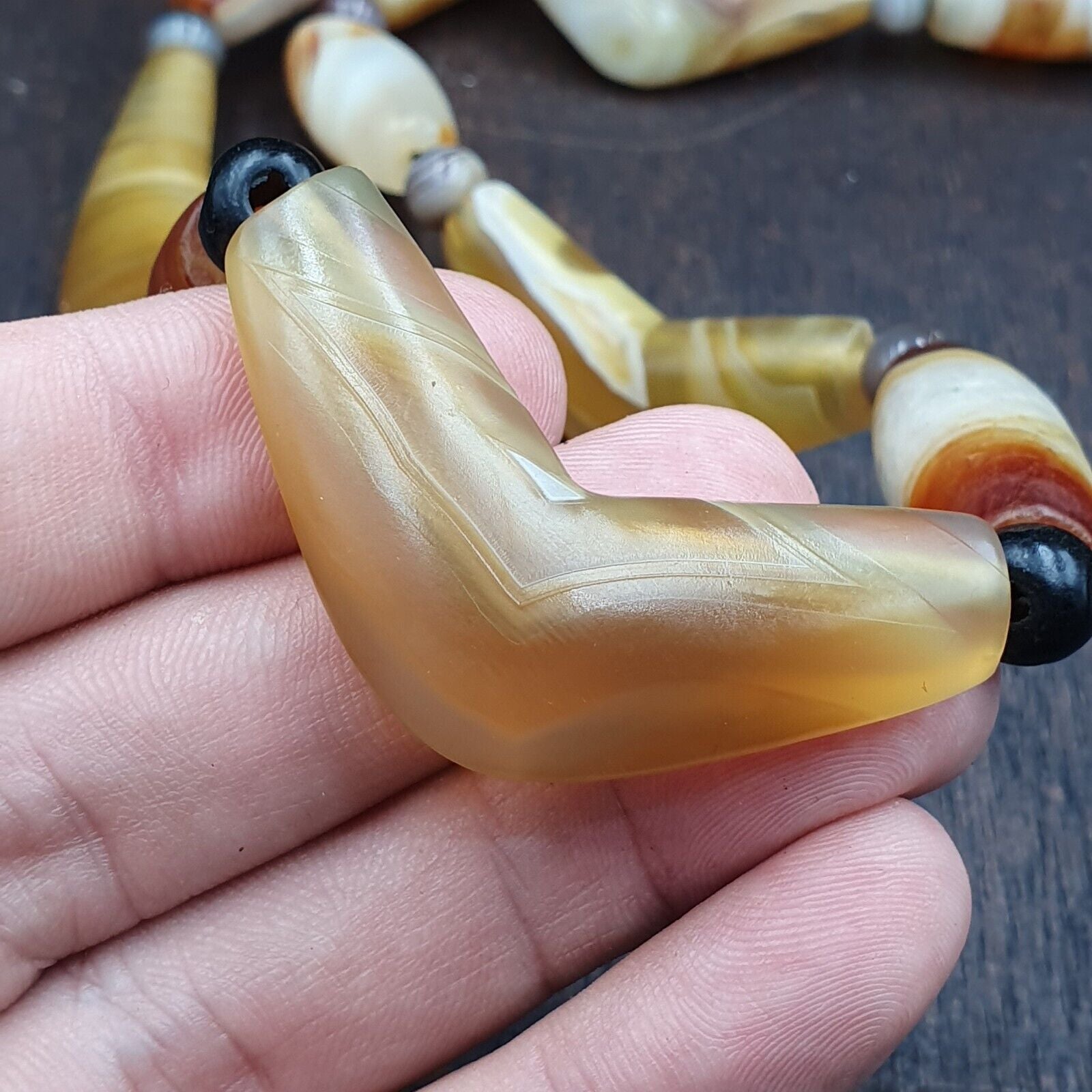 Antique Yemeni Old Crystal Agate Middle Eastern yellow Agate Beads necklace