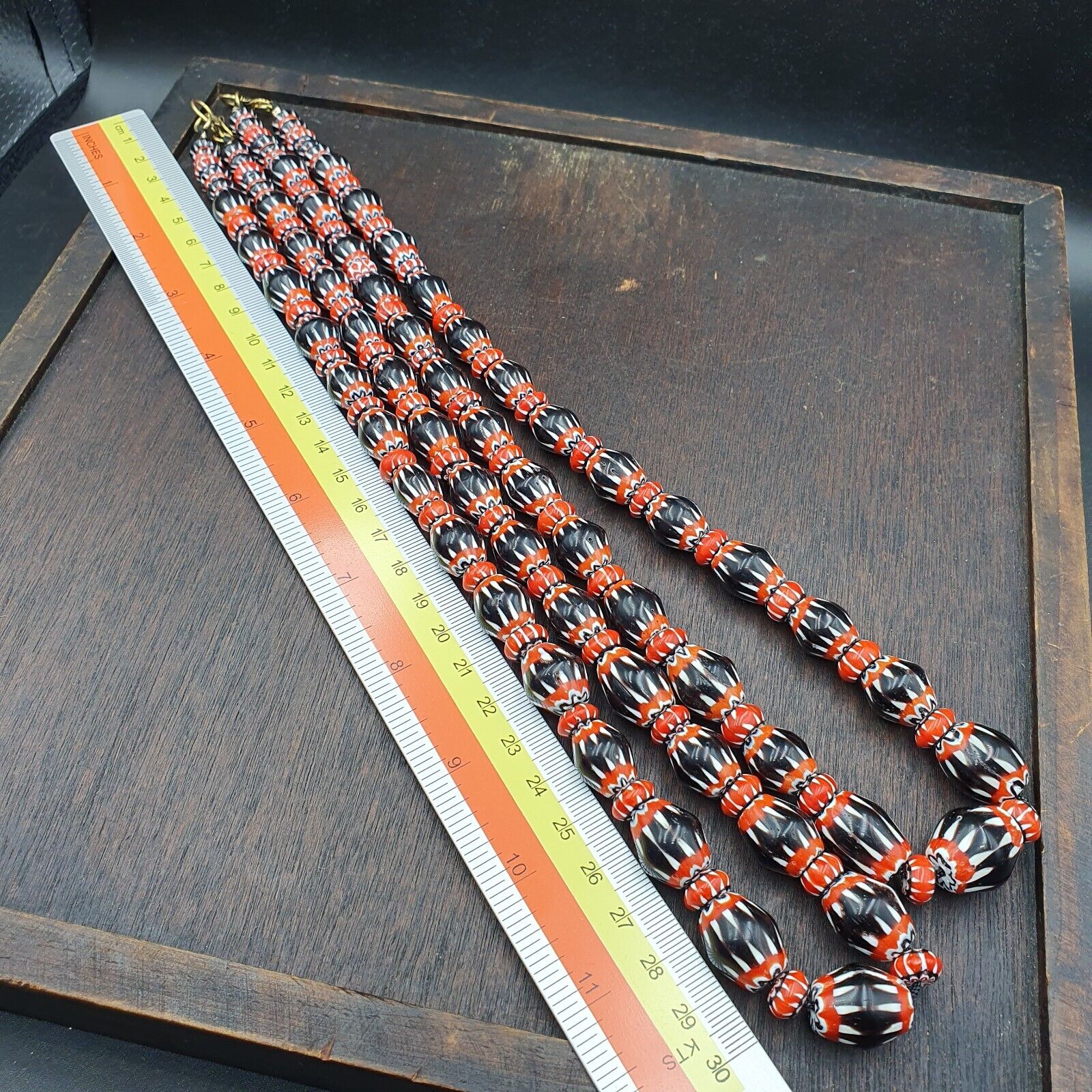 Vintage Black Chevron Venetian Style Multilayers Glass Beads Necklace CHB-1