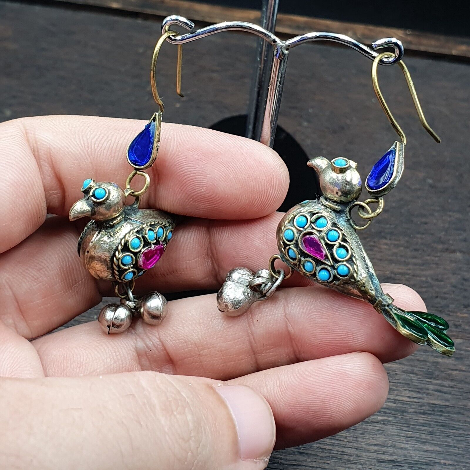 Pair of Vintage Handmade Birds Earrings From Afghanistan