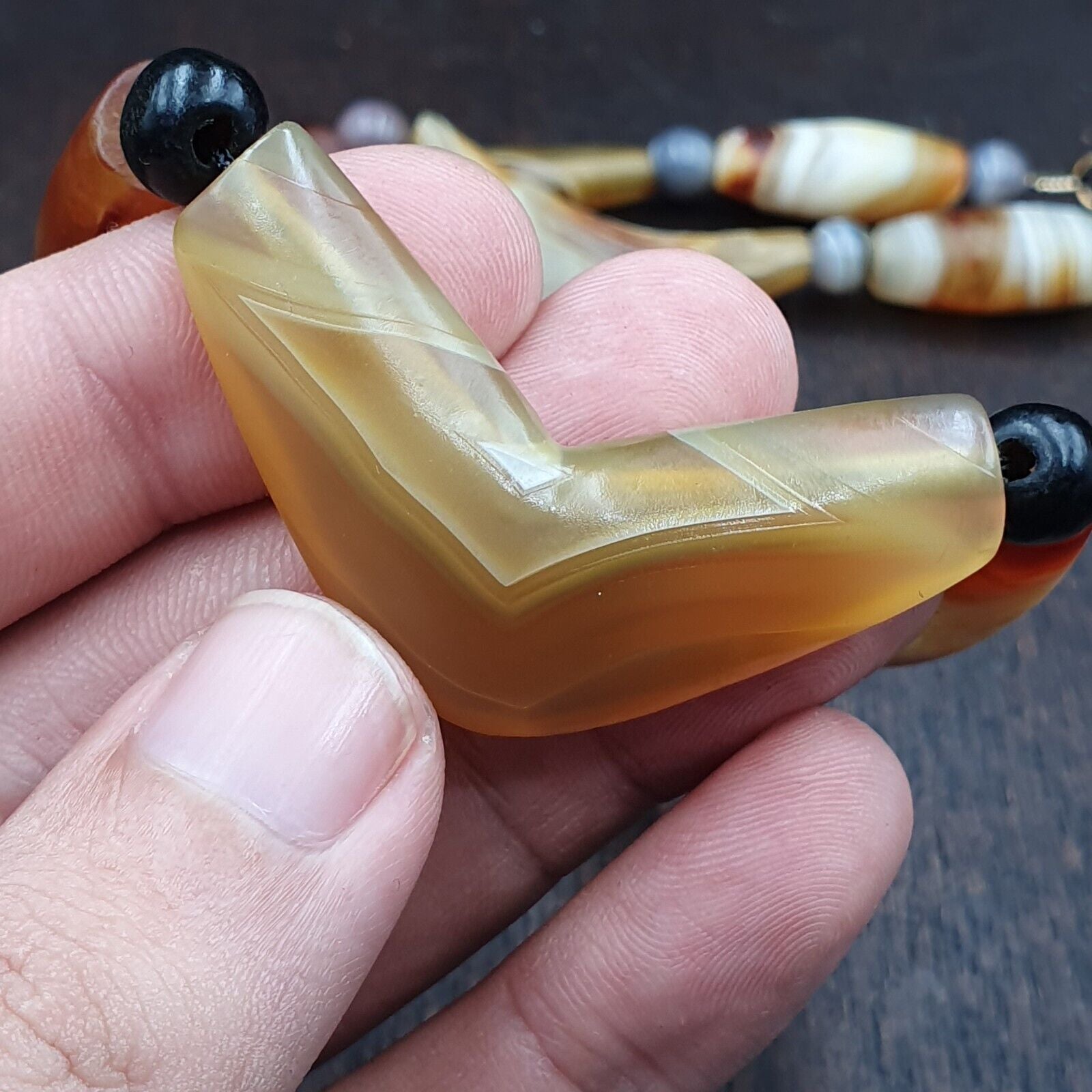 Antique Yemeni Old Crystal Agate Middle Eastern yellow Agate Beads necklace