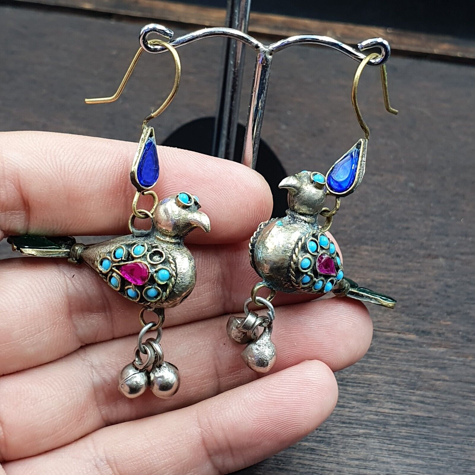 Pair of Vintage Handmade Birds Earrings From Afghanistan