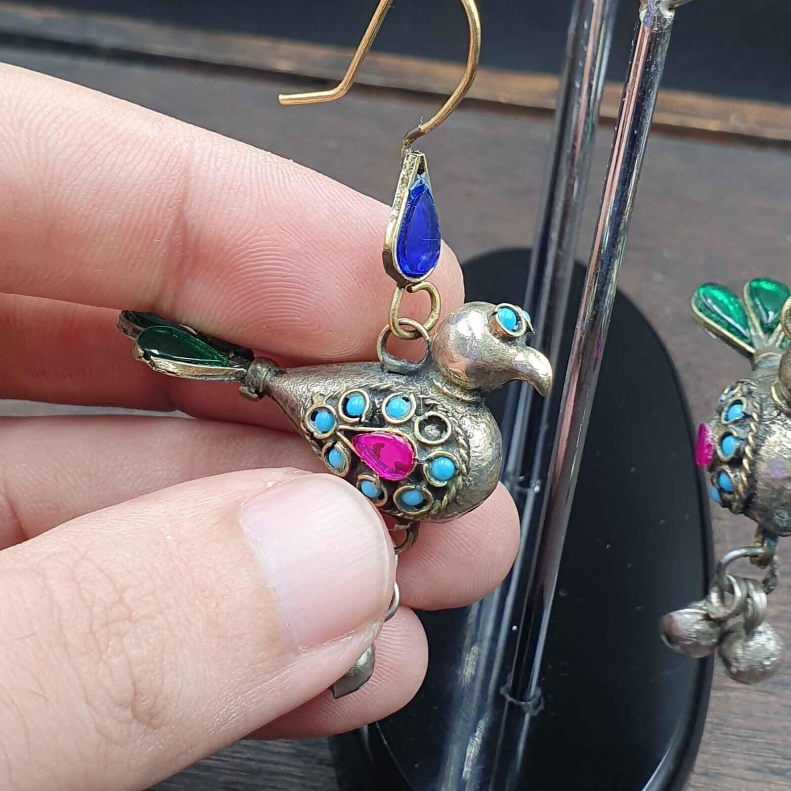 Pair of Vintage Handmade Birds Earrings From Afghanistan